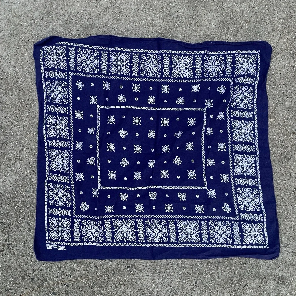 Vintage Fast Color Bandana Navy Blue Elephant Trunk Up Cotton 50s